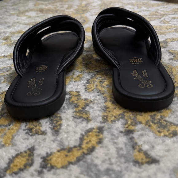 Seychelles Word for Word Leather Slide Sandal Black Size 9 Made in Italy - Picture 6 of 10